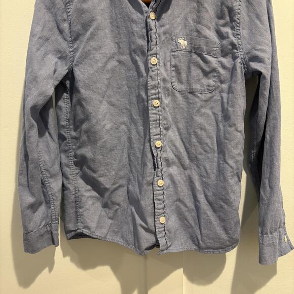 Abercrombie Kids Shirt Boys Size 11/12 Blue Button Down Long Sleeve Moose Logo - Picture 4 of 11